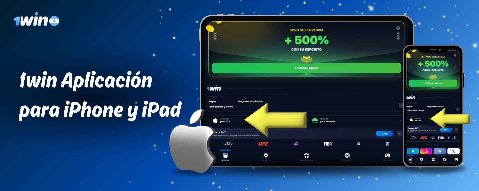 La aplicación 1win está disponible para su descarga en iPhone y iPad para los usuarios de Argentina