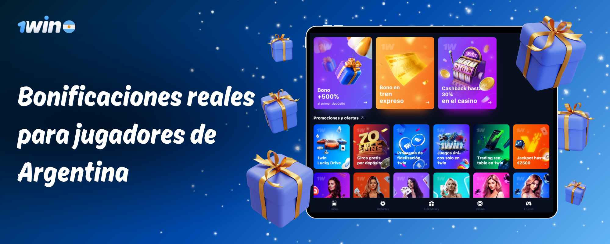 El sitio web de 1win tiene una sección con bonos y promociones para jugadores de Argentina